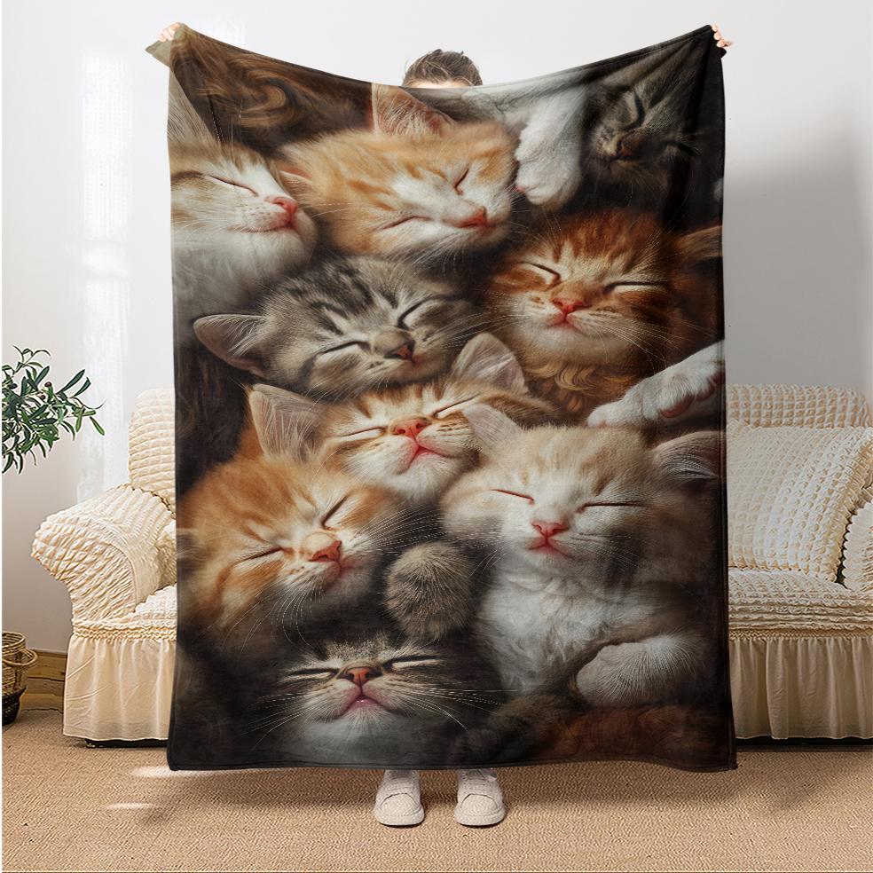 Cute Animal Theme Cats Dogs Lover Flannel Blanket Gifts Soft Warm Thin Blankets for Sofa Bed Car Camping All Season Customizable