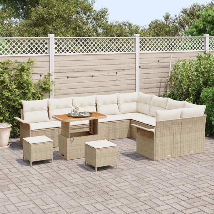 VidaXL Ensemble de canapé de jardin 12 pcs Beige polyrotin, Salon moderne pour jardin et terrasse, mobilier durable 3362176