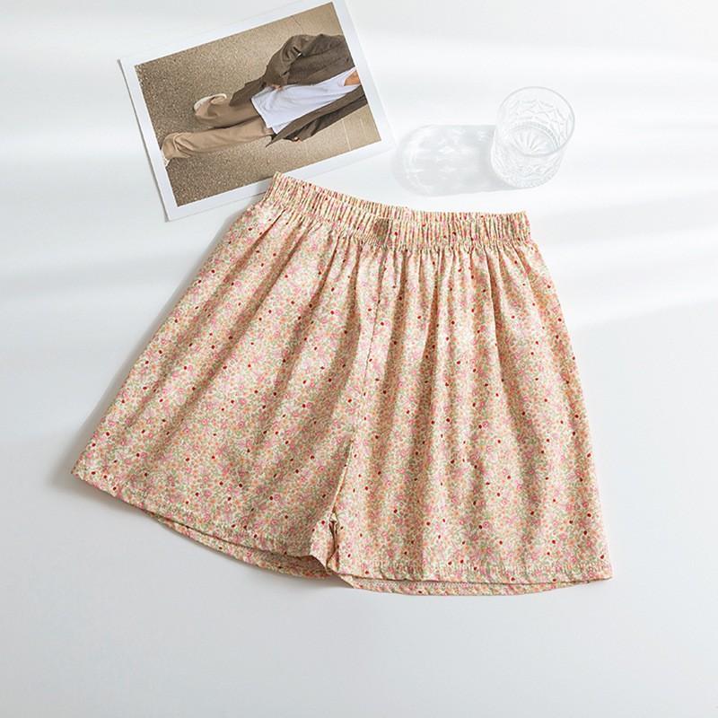 Summer Home Checkered Small Floral Shorts Thin Fresh Sports High Waist Thin Wide Leg Loose Casual Pajama Pants Women