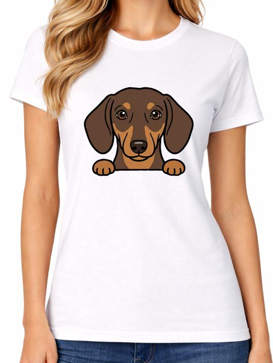 Peeking Dachshund Dog T-Shirt Cute Wiener Dog Puppy Pet Lover Womens Tee 2XL