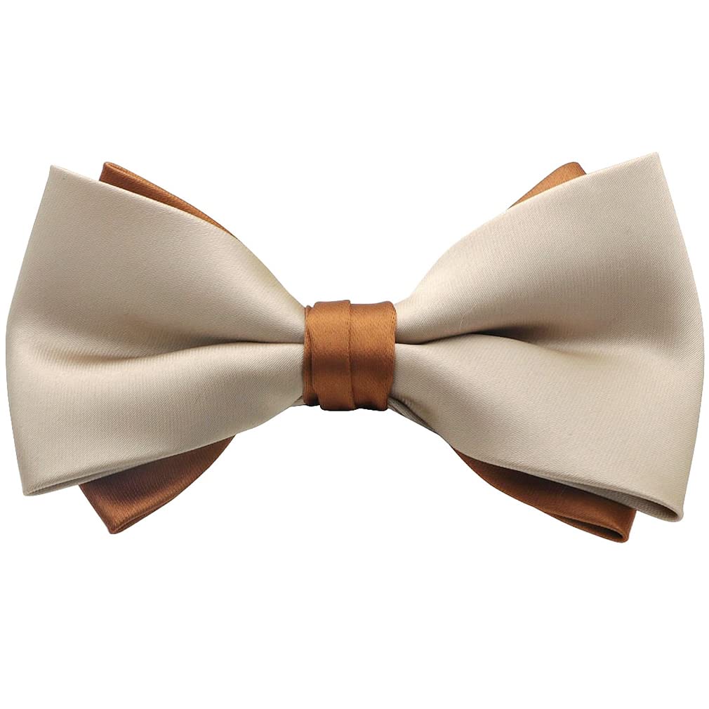

[Bowties.jp] Двухцветный Однотонный Асимметричный Галстук-бабочка (Бежевый и Оранжево-коричневый)