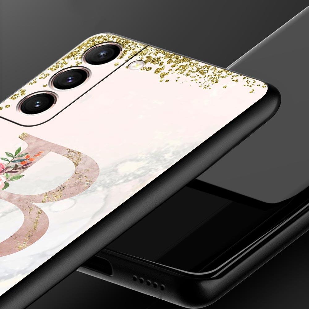 Flowers Letter Phone Case For Samsung Galaxy S26 Ultra S25 Plus S24 FE S23 S22 5G S21 S20 Cover Black Soft