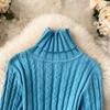 Autumn and Winter New Retro Twist Knitted Warm High-neck Elastic Slim Hip Dress Women