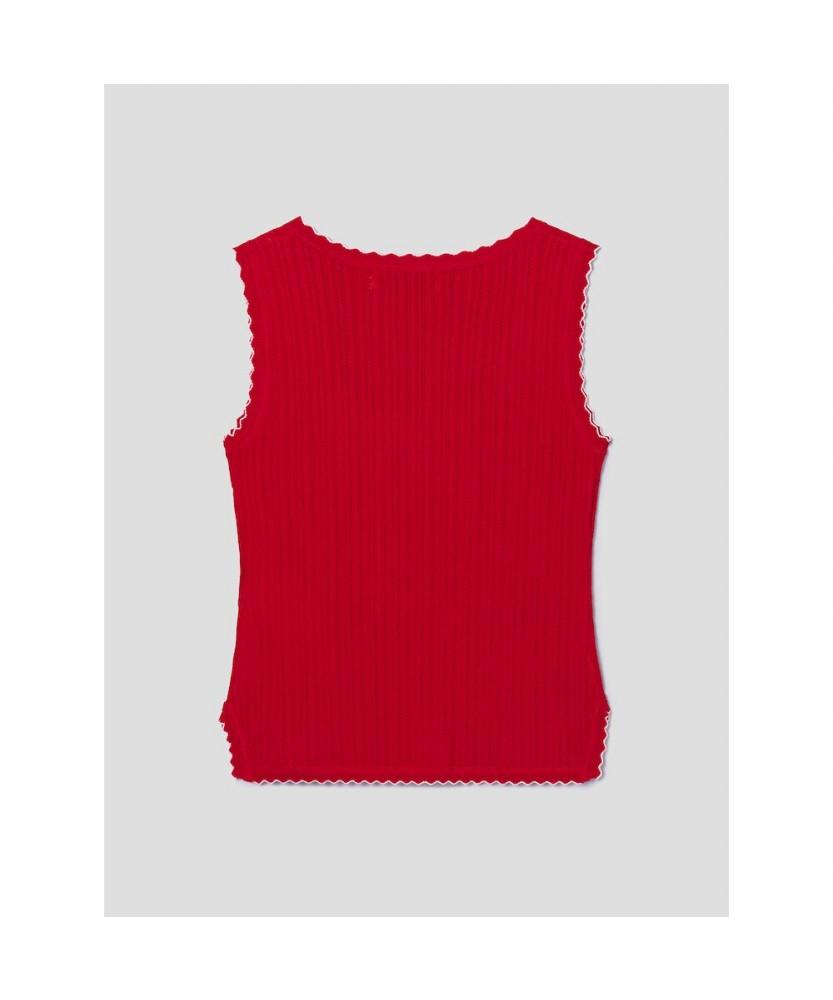 8SECONDS Color Sleeveless Knit Top Red