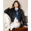 ET BOITE Women's Retro Lapel PU Leather Jacket