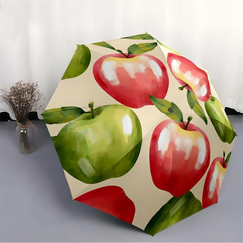 1pc Apple Print Auto-Fold Umbrella with One-Touch Open/Close - 8 Reinforced Ribs for Windproof Stability,  yy251118194