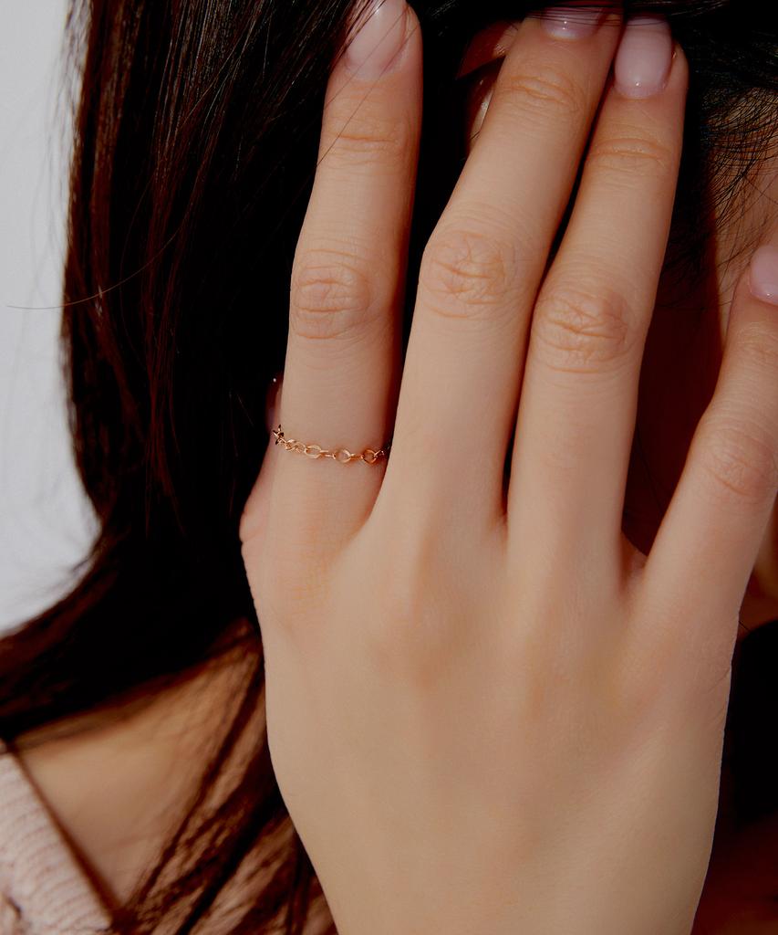 Helene Jewelry 14K Hollow Tiny Primo Chain Ring (Type A)