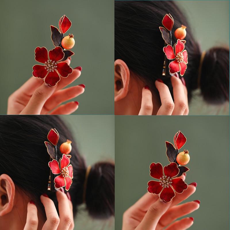 Handmade Chinese Style Silk Velvet Flower Hair Clip Women Side Bangs Decorative Accessory