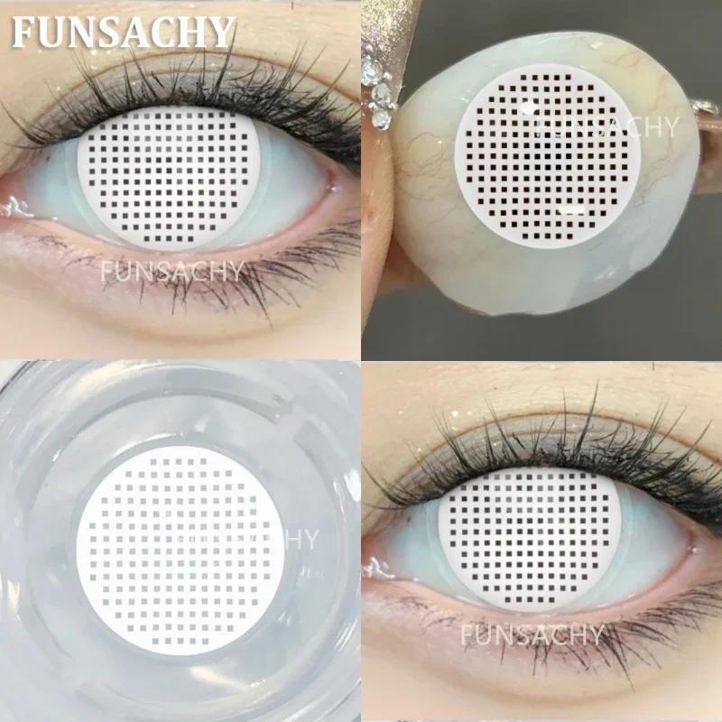 FUNSACHY 2pcs Blind White Contact Lenses for Cosplay Colored Black Contact Lens Red Color Eye Makeup for Halloween Beauty Pupils