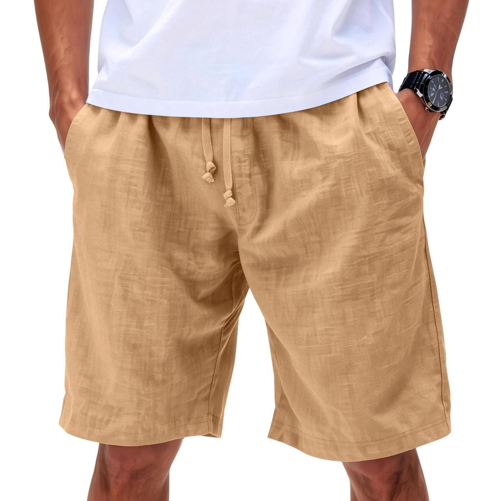 Men's Linen Casual Beach Shorts | Elastic Drawstring Waist Lightweight Shorts For Summer Daily Wear