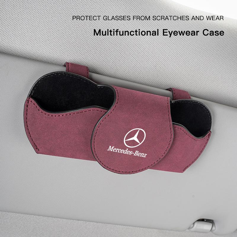 CRZ1 Car Logo Glasses Case Sun Visor Sunglasses Card Organizer Box For Mercedes Benz W212 W221 GLC EQA W168 W201 W108 W176 W124 W126