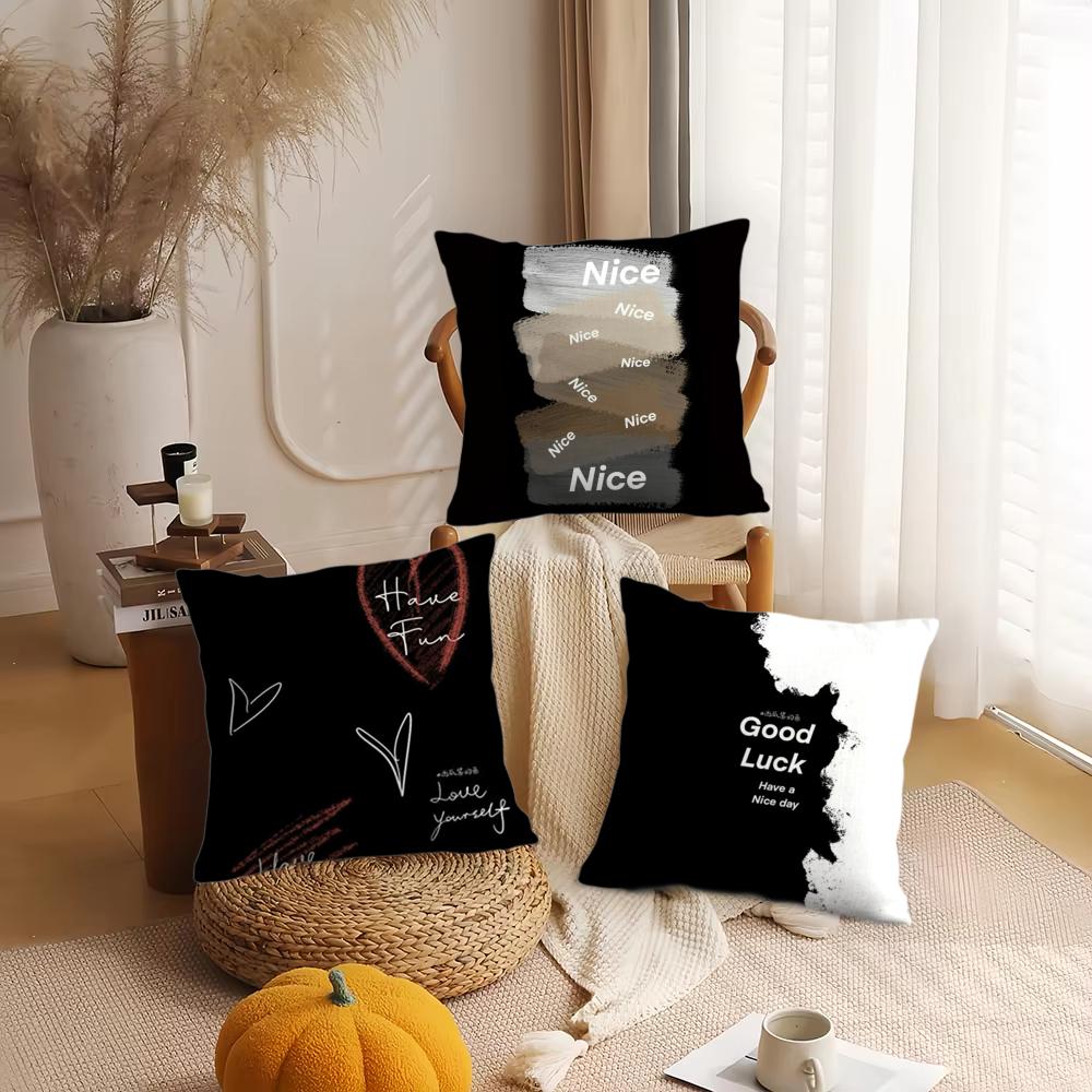 Black And White Series Cushion Cover Short Plush Double-Sided Printing Home Machine Washable In Warm Winter Pillow Cover