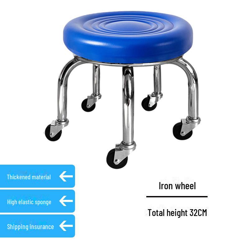 Silent Mobile Beauty Stool with Universal Wheels - Multifunctional, Low-Profile, Round Design for Home or Studio Use.