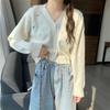 Short Women's Top Spring Thin Hollowed-out Cardigan Gentle Style Loose V-neck Knitted Sweater Summer