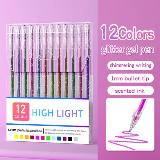 Glitter Gel Pen Set Smooth Writing Colored Drawing Pens Portable Journaling Crafting Doodling Glitter Pens for Adults School Supplies