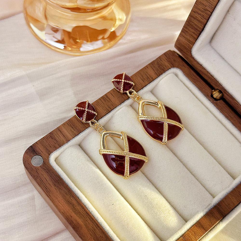 Elegant Angora Red Heart Earrings: Real Gold Electroplated with Diamonds - Perfect for Festive Occasions