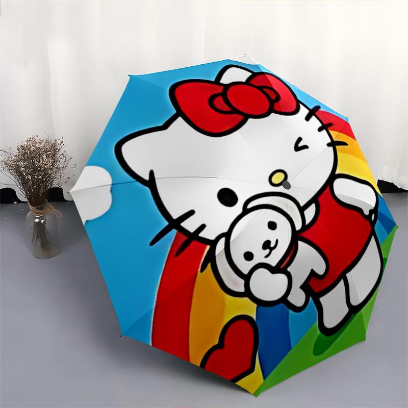 1pc Hello Kitty Automatic Opening/Closing Umbrella with Convenient Three-Fold Design, 8-Bone Iron Frame Outdoor Umbrella - Perfect Gift for Fans, Trav