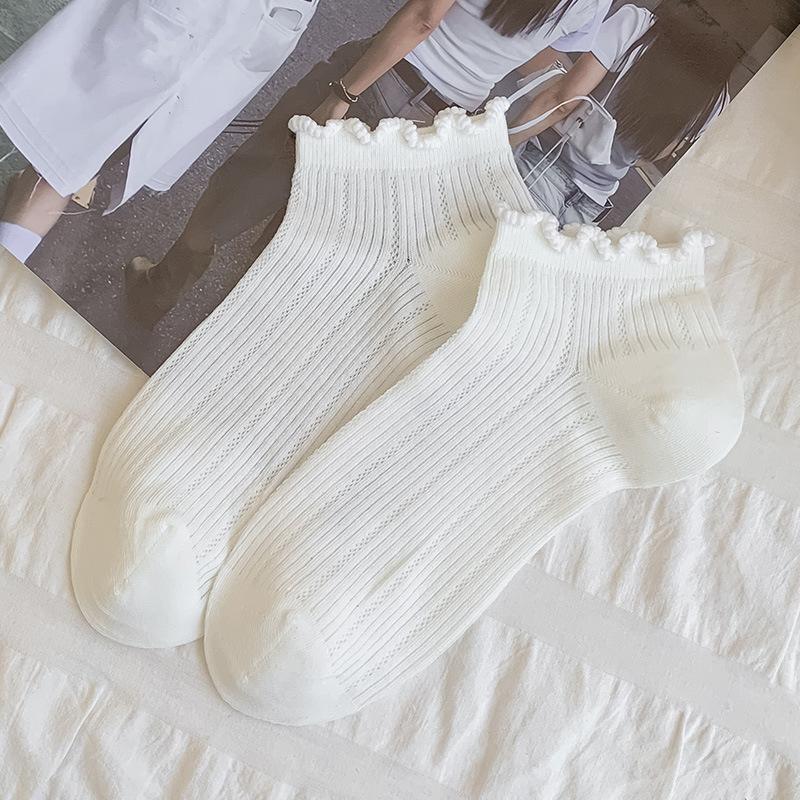 

Женские летние тонкие носки на все случаи жизни, однотонные, с милым кружевом, в стиле преппи, дышащие 1 pair белый