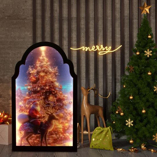 Christmas Hologram Mirror Light-up 3D Visual Effect Santa Claus Ornament USB Powered Holographic Xmas Tree Santa Decoration for Home Festive Decor