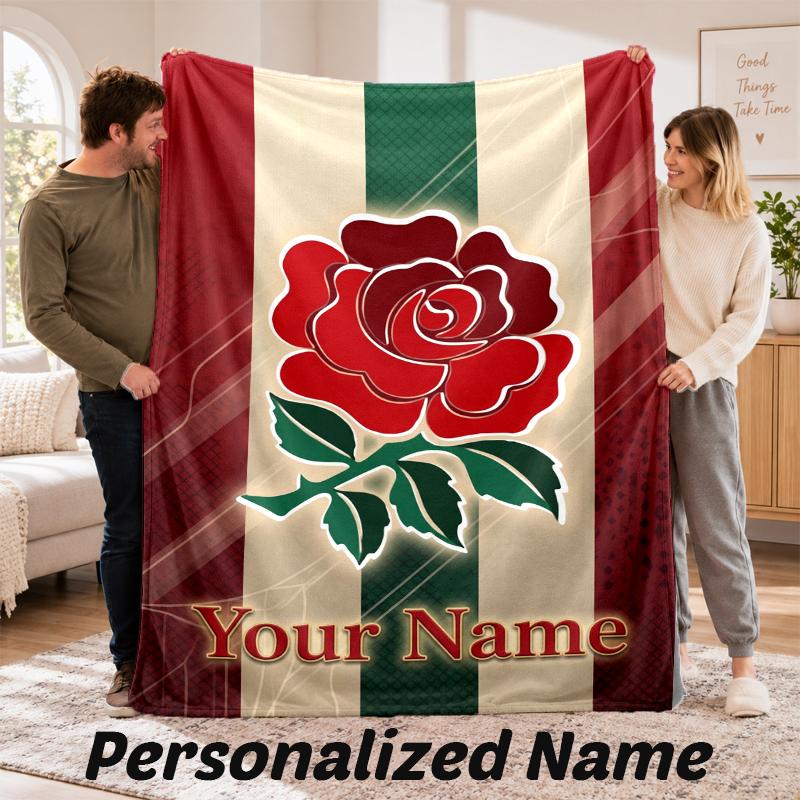 England Rugby Personalized Flannel Blanket Custom Name Text Soft Throw Blanket Home Decor