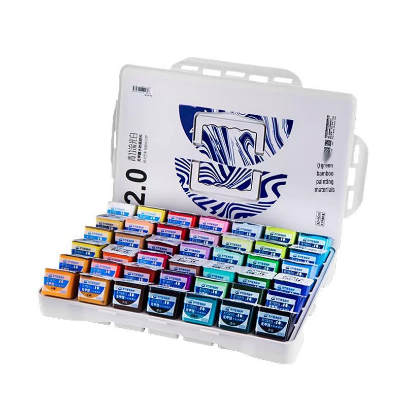 Blue Bamboo 42-Color Watercolor Set with Luminous White and Brushes, 80ml