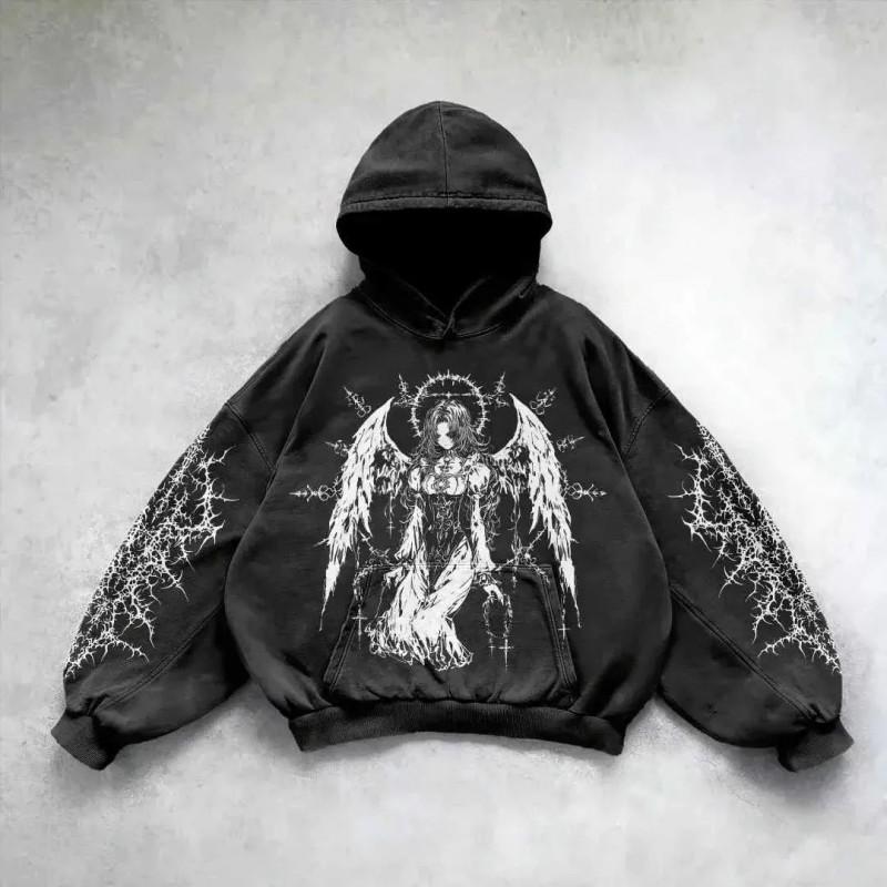 Felpa Streetwear 2026 per Adolescenti Casual Punk Harajuku Hip Hop Gotica con Stampa