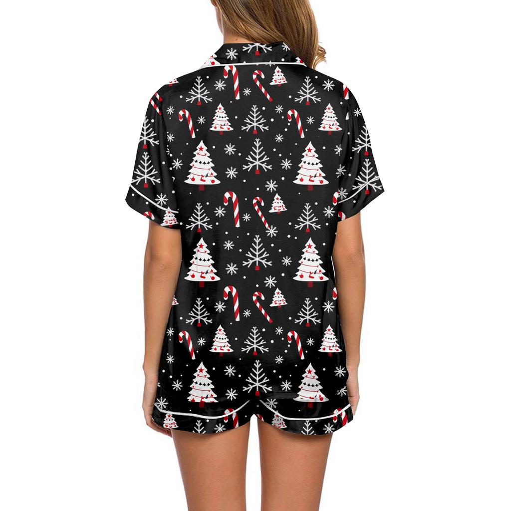 Women's Casual Fashion Christmas Print Short-Sleeve Top And Shorts Homewear Set