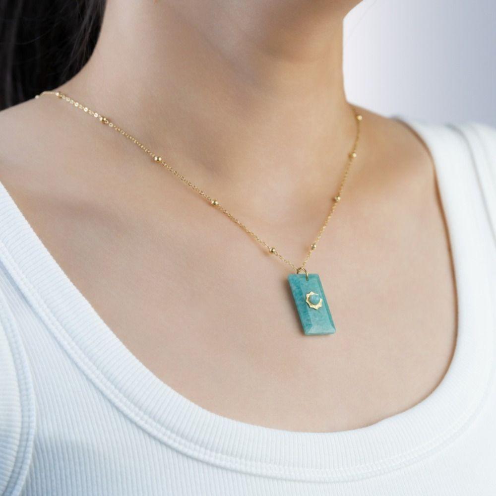 Pendant Square Neck Chain Vintage Sweater Chain Korean Chic Sun Stone Necklace  Women