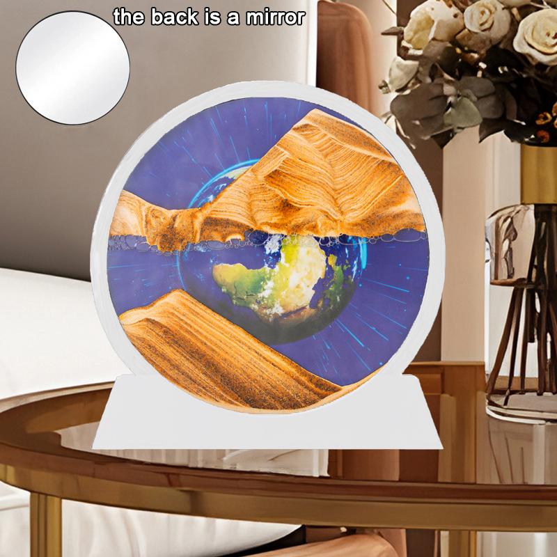 3D Sandscape Moving Sand Art Picture Earth Deep Sea Landscape Quicksand Round Hourglass Flowing Sand Frame Painting Home Decor