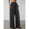 Casual Loose Striped Drawstring Elastic Waist Contrasting Color Multi-color Wide-leg Pants Women