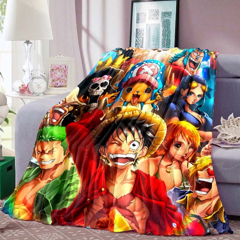 One Piece Anime Print Blanket Warm Comfortable Flannel Blanket Suitable for Bedrooms, Sofas, Beds, Chairs, Picnics, Travel