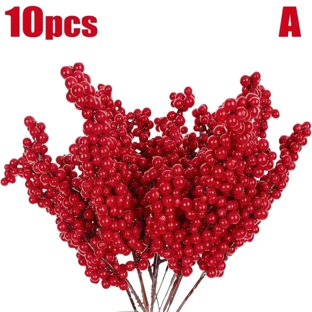 Chinese New Year Red Berries Artificial Branches Holly Berry Stamen Plants Flowers Wreath Ornaments Xmas Tree Party Home Decor