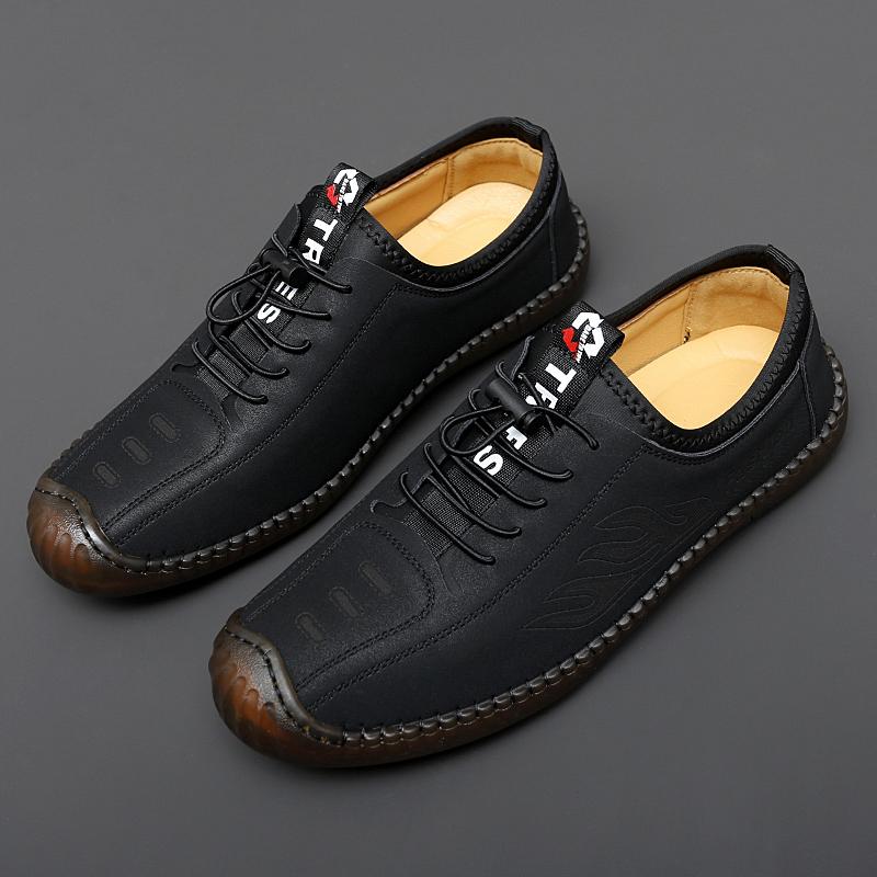 Fashion Outdoor Loafers Men's Slip-on Elastic Leather Shoes High-quality Thick-soled Casual Shoes British Style Driving Shoes Men Shoes