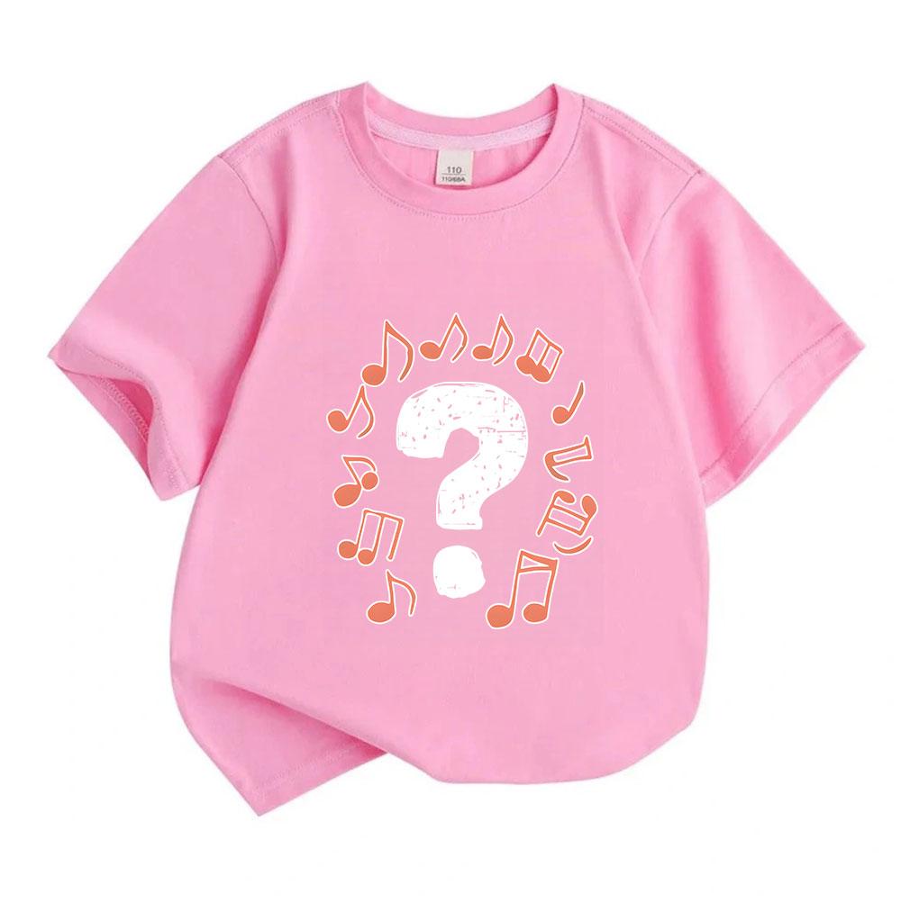 Kids Boys Girls 100% Cotton Crew Neck Short Sleeve T-Shirt, Cute Music Note Question Mark Pattern Casual Soft Breathable Tee Top for Daily Wear