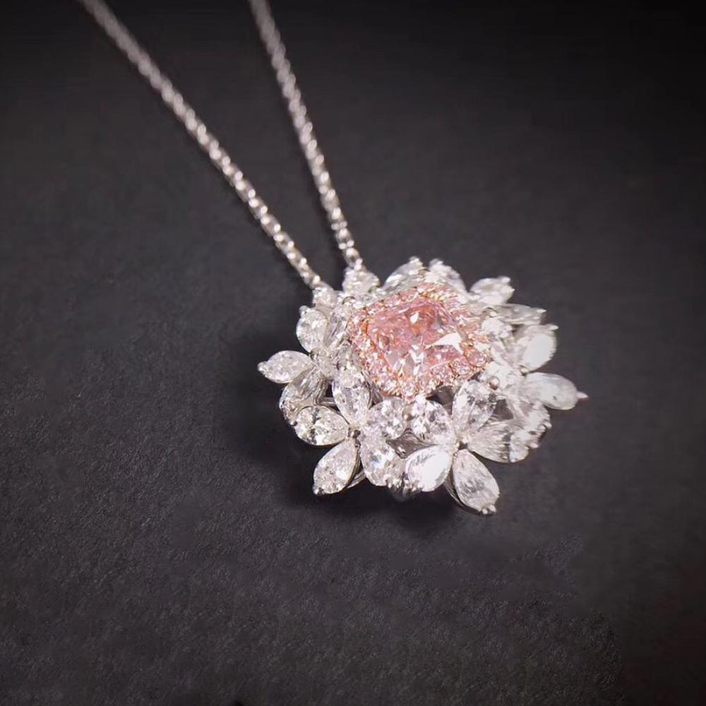 Pink Diamond Flower Ring Pendant High Value Niche Design Versatile Temperament Sweet Light Luxury Noble Super