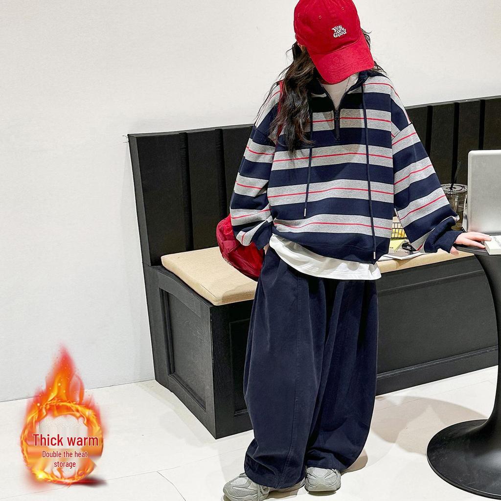 Zweiteiliges Set für Mädchen: Gestreifter Pullover & Dicke Hose - Trendige Herbst/Winter 2025 Kollektion