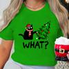 T Shirt for Women Christmas Black Cat Print T-shirt Girl Short Sleeve Crew Neck Casual Top for Xmas Party Women's Shirt Clothing
