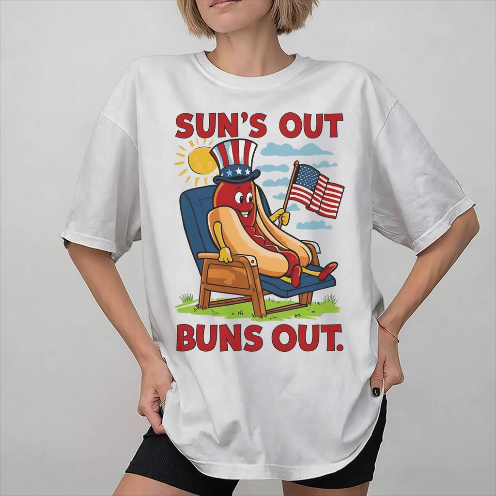 Suns Out Buns Out Funny Hot Dog Food Lover Tee Shirt For Unisex Unisex New Arrival Summer Fashion T Shirts Cotton Clothing Tops