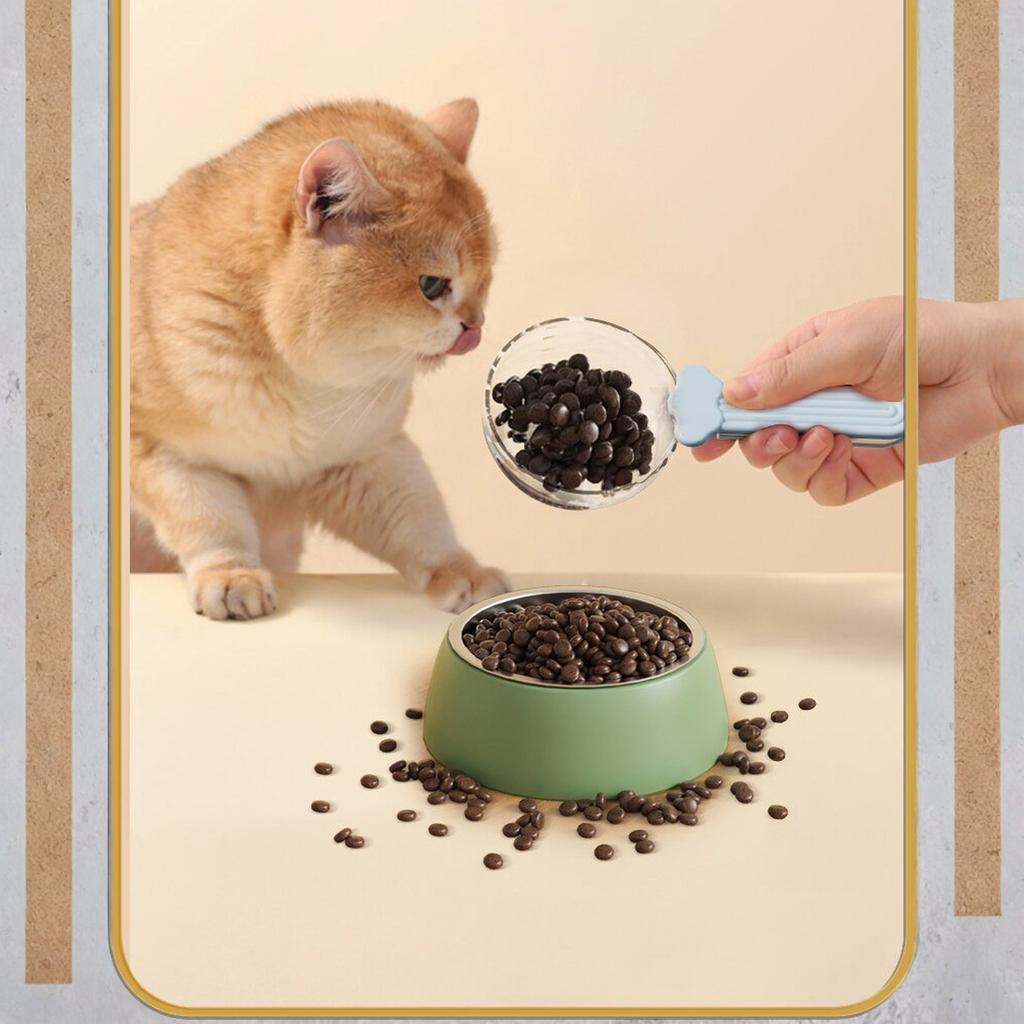 Pet Food Scoop with Scale Multi-Function Food Spoon with Sealing Clip for Dogs Cats