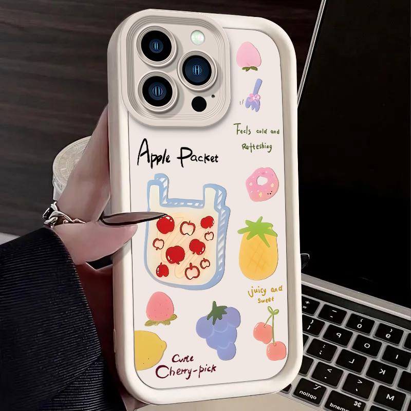 Fresh Fruit Graffiti Series Strawberry Apple Case for iPhone 17 Air 16 E 15 14 Plus 13 12 Mini 11 Pro Max Dustproof Soft Cover