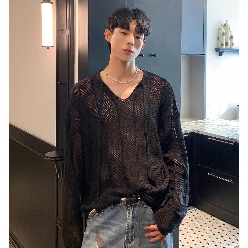 Koreanischer Stil V-Ausschnitt Langarm Strickpullover Für Männer Locker Faul Mode
