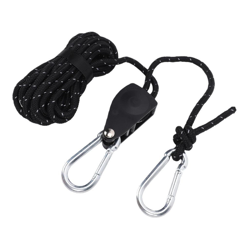 Camping Flaschenzug Seil Verstellbar Reflektierend Abspannleine Zelt Plane Abspannleine mit Metallflaschenzug 5 Meter Seil Schwarz