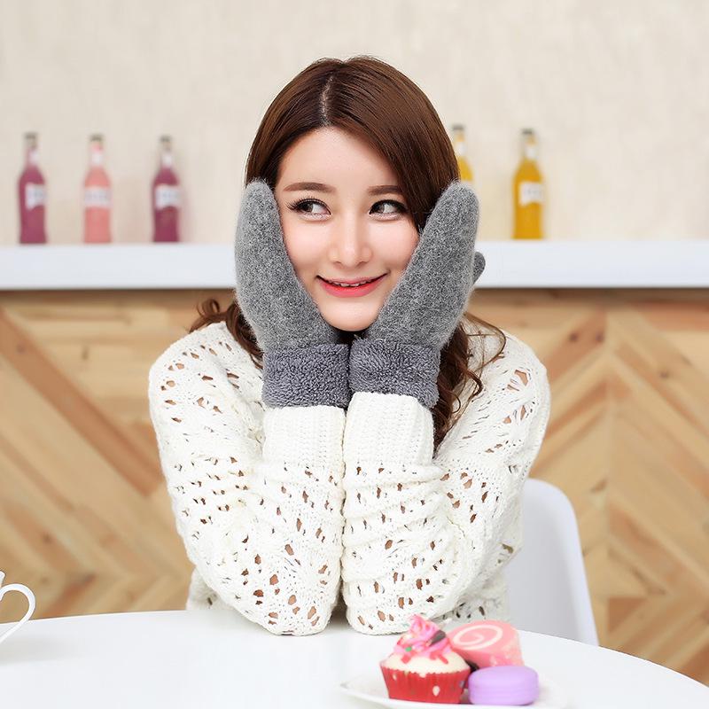 Women's Extra Thick Cuffed Mittens - Winter Rabbit Wool, Double Layer Warmth