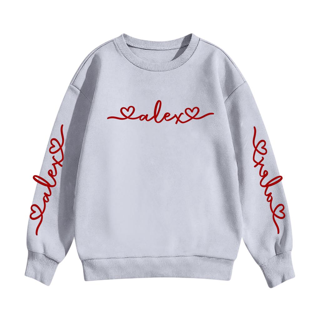 Barnens avslappnade rundhalsade tröja med tryck, långärmad huva