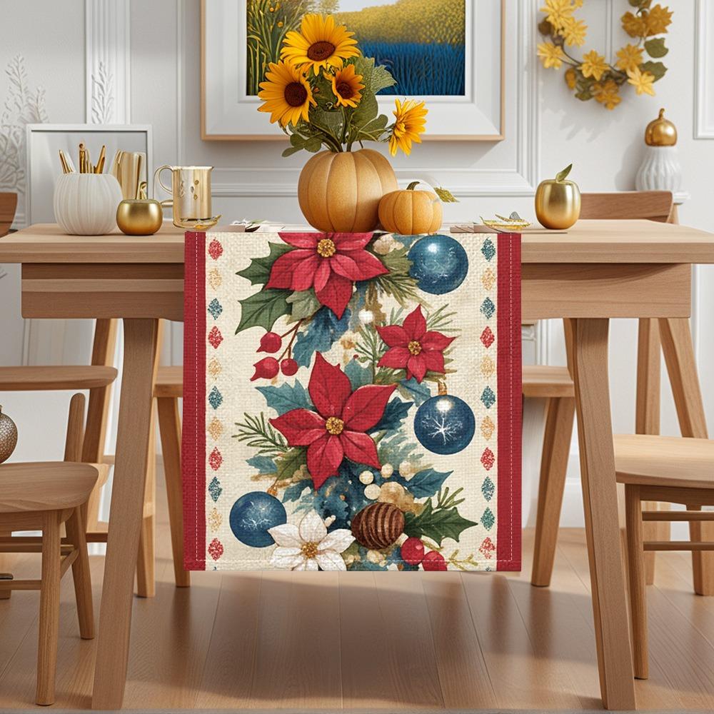 Christmas Table Runner Winter Snowman Santa Print Dining Table Mat for Holiday Decor