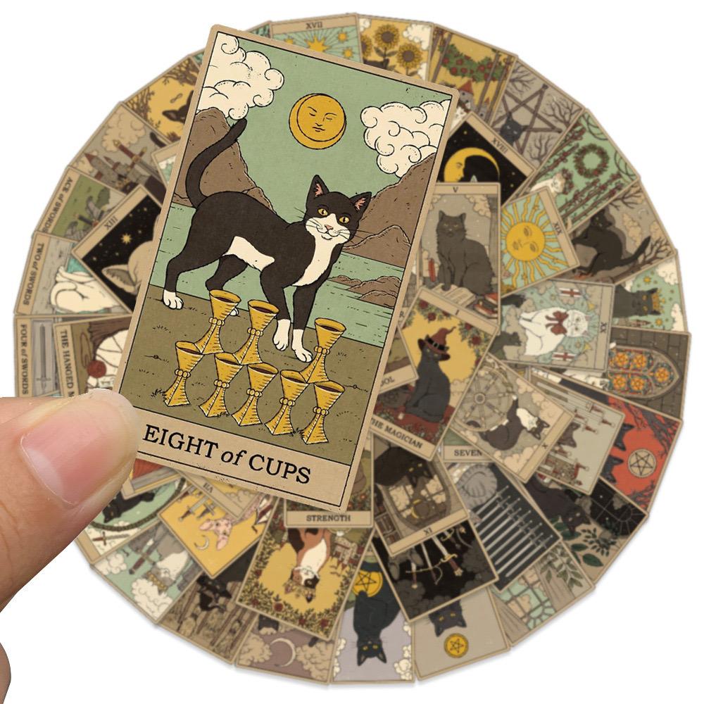 Non-Toxic 72Pcs Cartoon Cat Tarot Sticker Car Skateboard Laptop Luggage Graffiti Sticker Divination Aesthetics Decoration Sticker