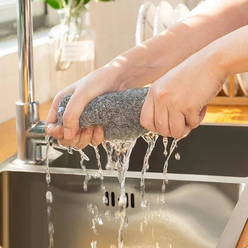 1Pcs Bamboo Charcoal Rags Kitchen Towels Microfiber Thickened Absorbent Non-sticky Oil Household Cleaning