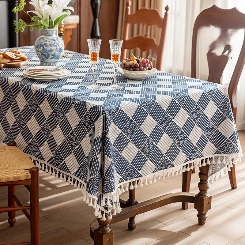 Flower Printed Table Cover with Tassels Cotton Linen Table Cloth Naturally Breathable and Comfortable nappe de table Luxury