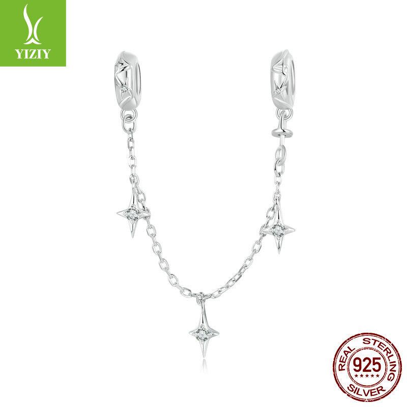 Personalized Starburst Silicone Positioning Safety Chain, Fashion Futuristic S925 Sterling Silver Bracelet Beaded