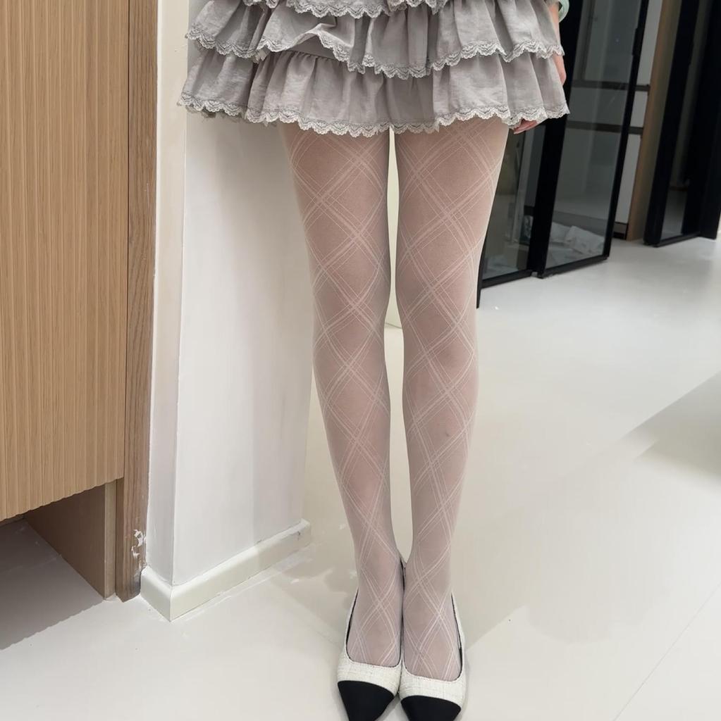 Koreańskie Pikantne Dziewczęce Szare Eleganckie Argyle Retro Luksusowe Rajstopy Damskie Wiosenno-Jesienne